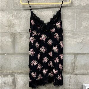 American Eagle Outfitters Black and Pink Floral Lace Chemise